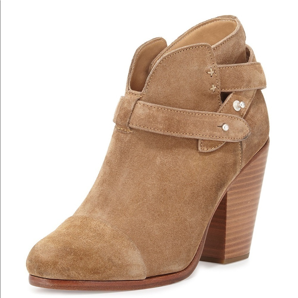 Rag & Bone Tan Suede Block Heel Ankle Booties with Straps •.Size 36.5 🔴